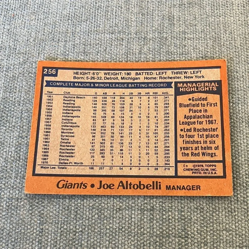1978 Topps San Francisco Giants Baseball Card Trading Card